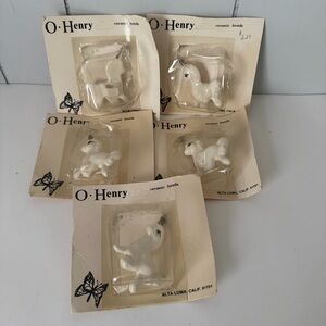 5 Count Vintage Macrame O Henry Ceramic Unicorn Beads